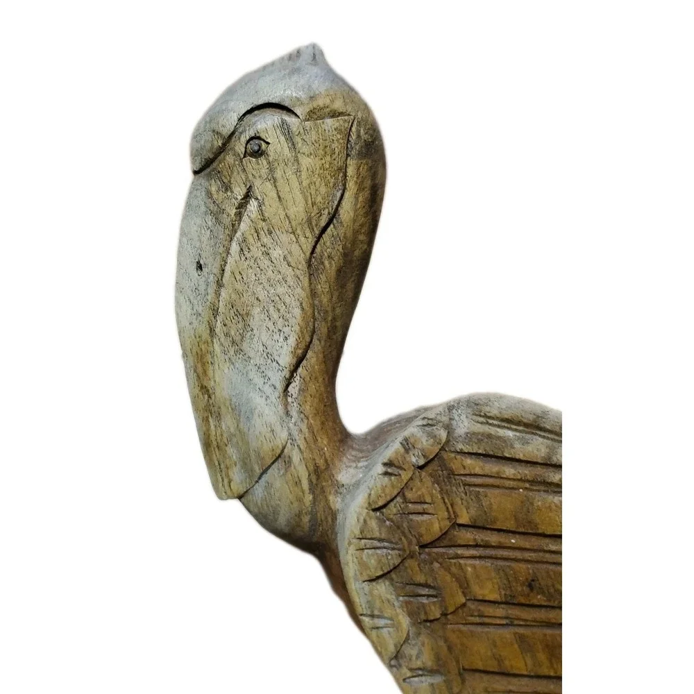 Vintage Hand Carved‎ Wooden Pelican Bird Folk Art Primitive Statue 12